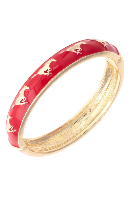 SMU Mustangs Sculpted Enamel Logo Hinge Bangle in Red