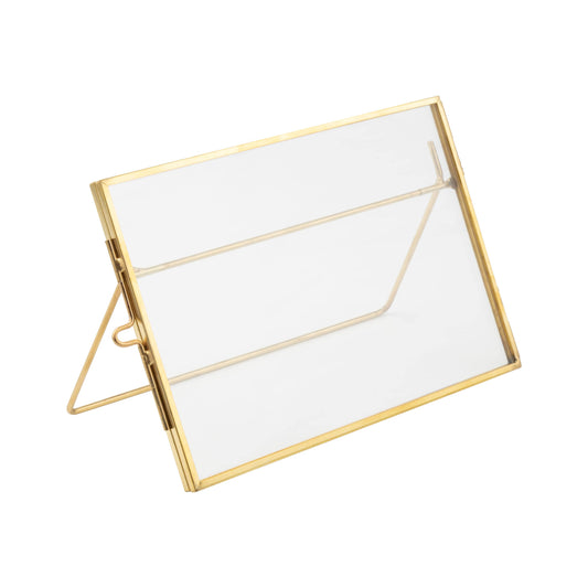 A01069: Gls,gold mtl rect photo frame,stand holds,6x4 photo
