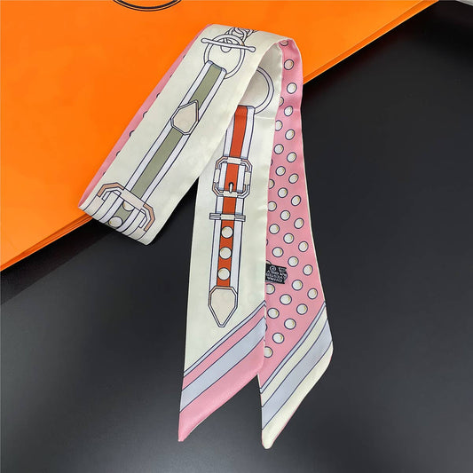 Chain Ribbon Scarf and Round Box: White