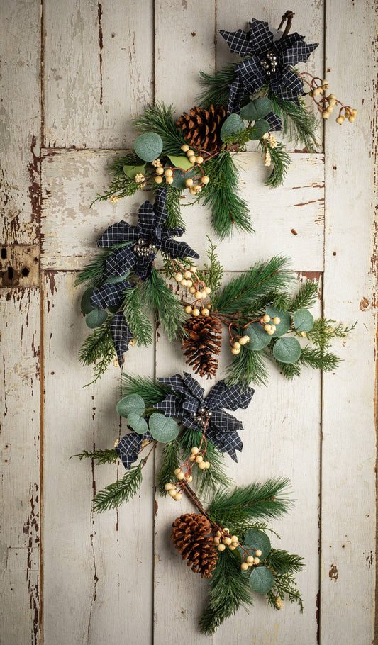 Cross Check Pointsettia Garland With Pine Cones