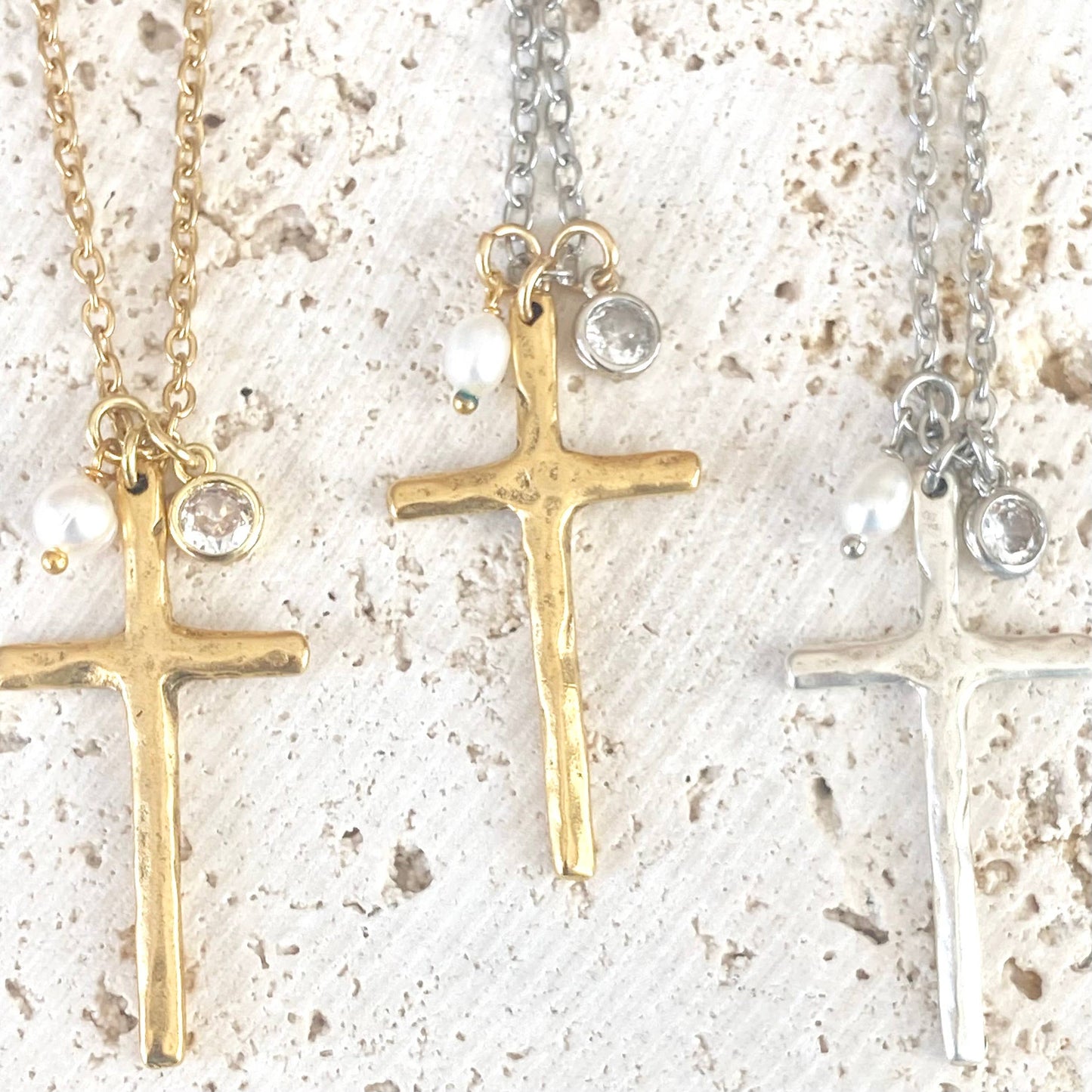 Cross necklace religious jewelry rustic pearl non tarnishing: Gold