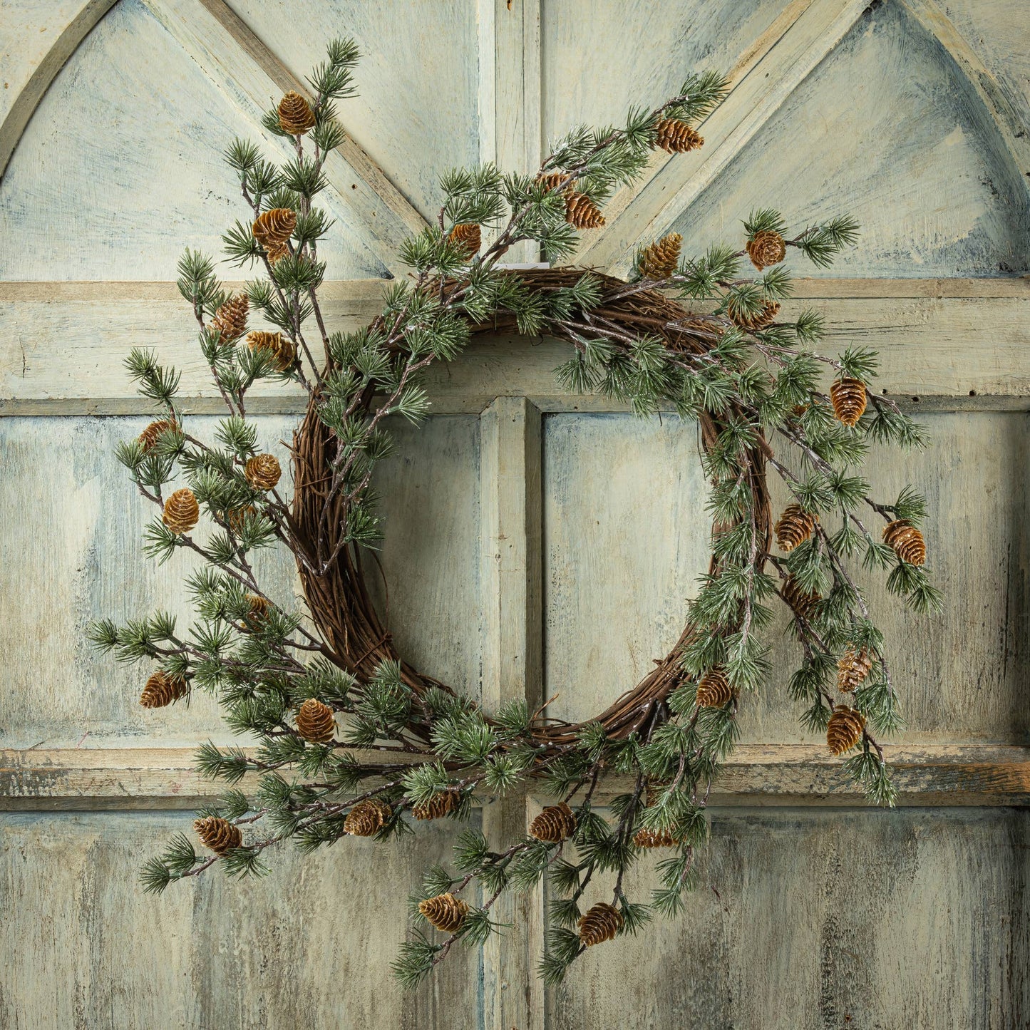 Frosted Pine Wreath With Mini Cones On A Twig Base, Hw