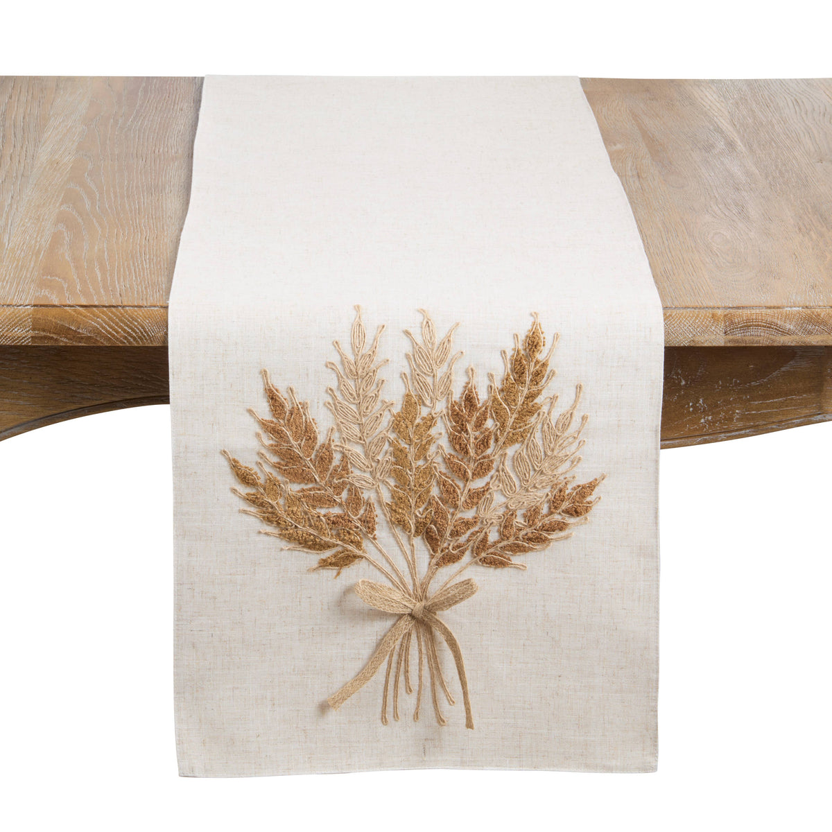 Embroidered Autumn Wheat Linen Blend Table Runner: Natural / 16"x70"