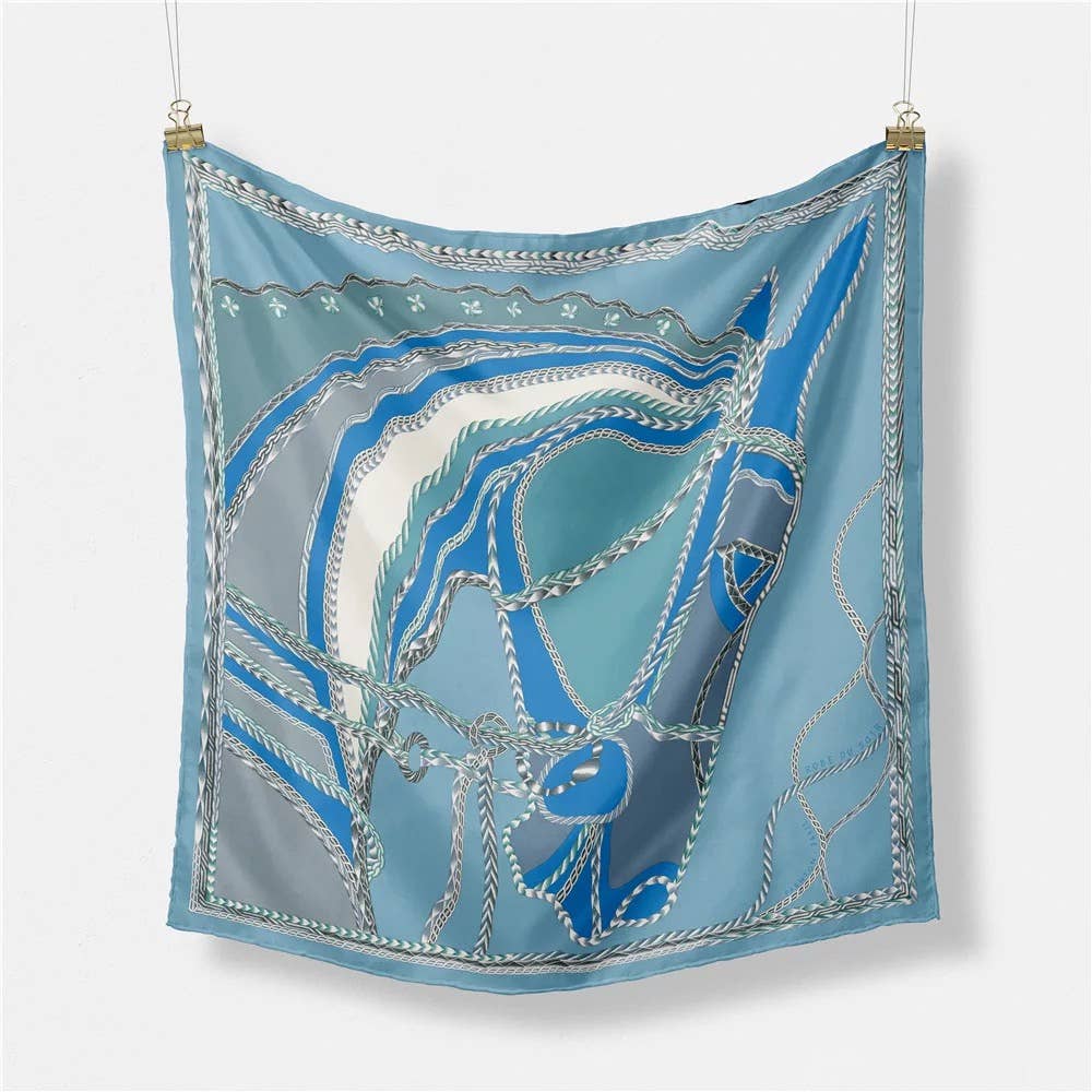 Equestrian Hunter Dressage Horse Print Satin Scarf 20”: Dark Pink