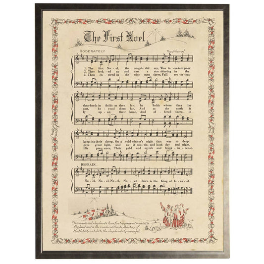 The First Noel hymn with border  in a pewter frame: 12" X 16"