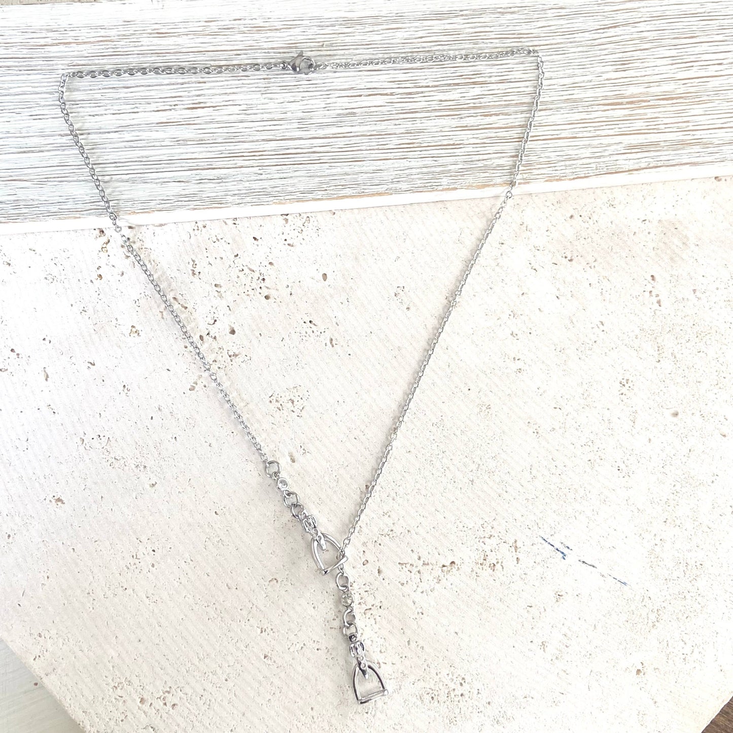Equestrian Jewelry  Y style Horse Bit Stirrup Necklace ~ Silver