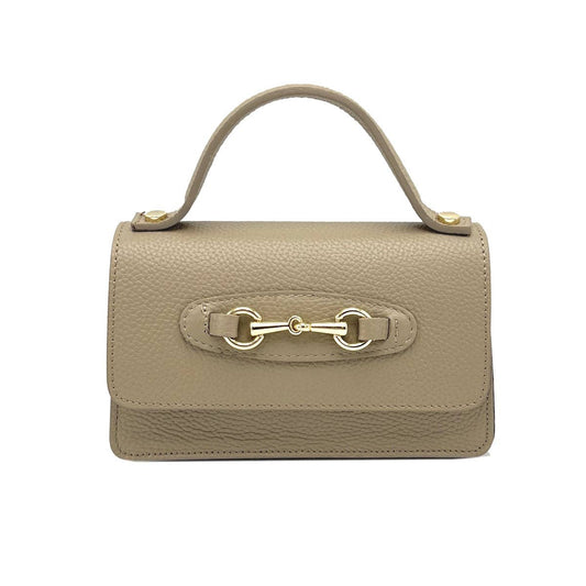 Genuine leather handbag with chain, Made in Italy, art. 112569: Taupe