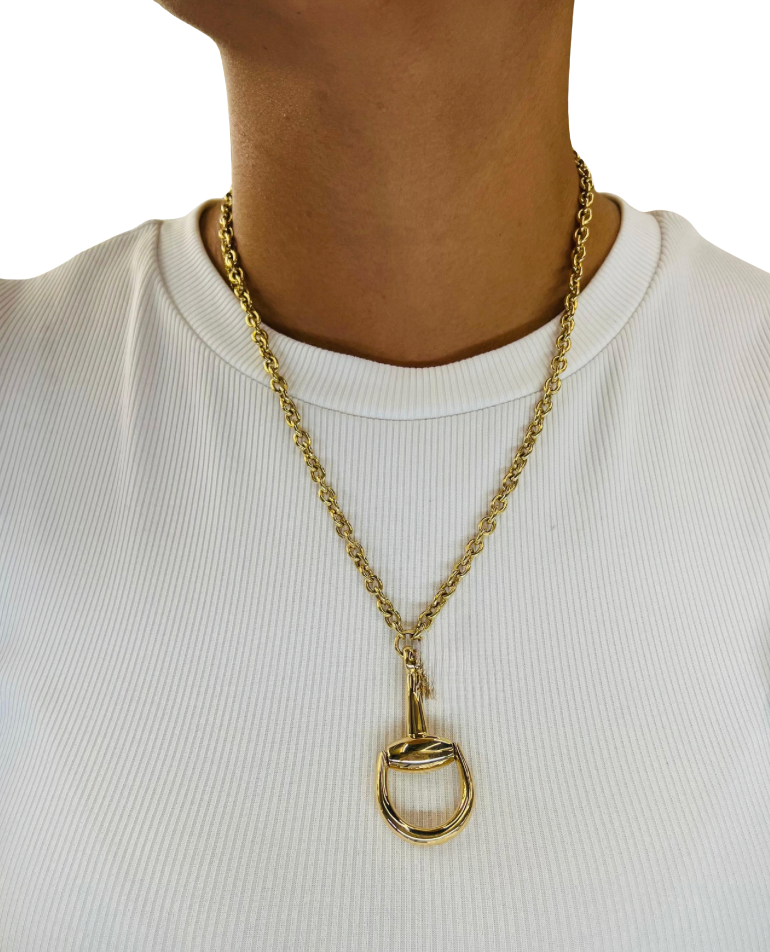 Half Snaffle Equestrian Pendant Necklace 18K Gold