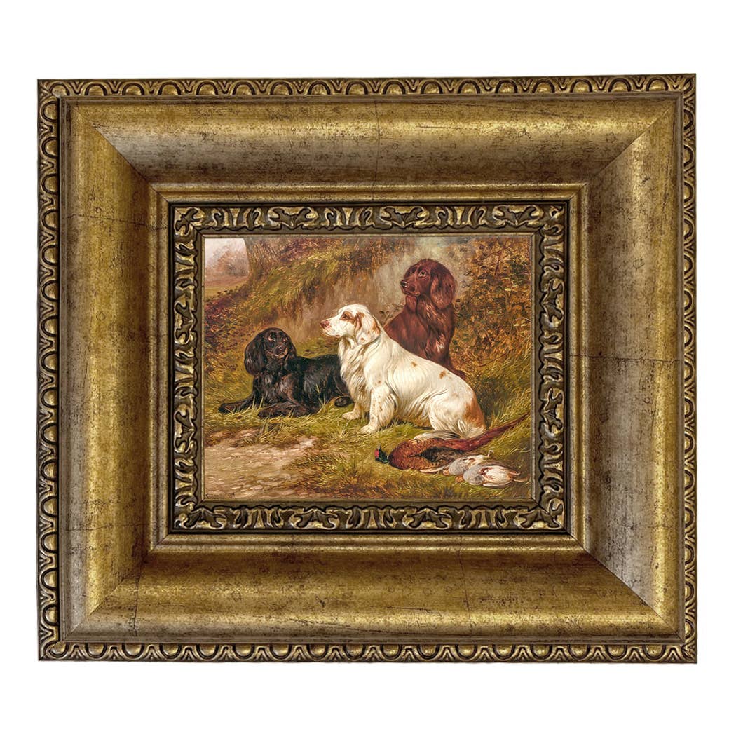 Spaniels at Rest by Colin Graeme Framed Painting Print: Narrow Distressed Black/Copper-Bead / 5" x 6"