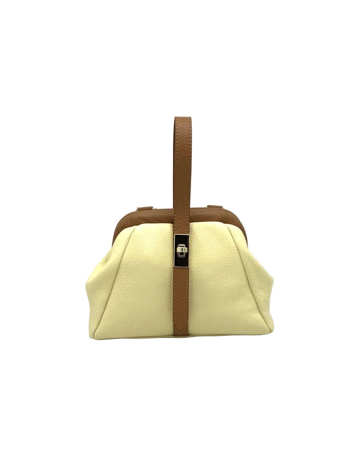 Mini Leather Top-Handle Bag with Detachable Strap, Made in Italy, art. 112746: Beige1