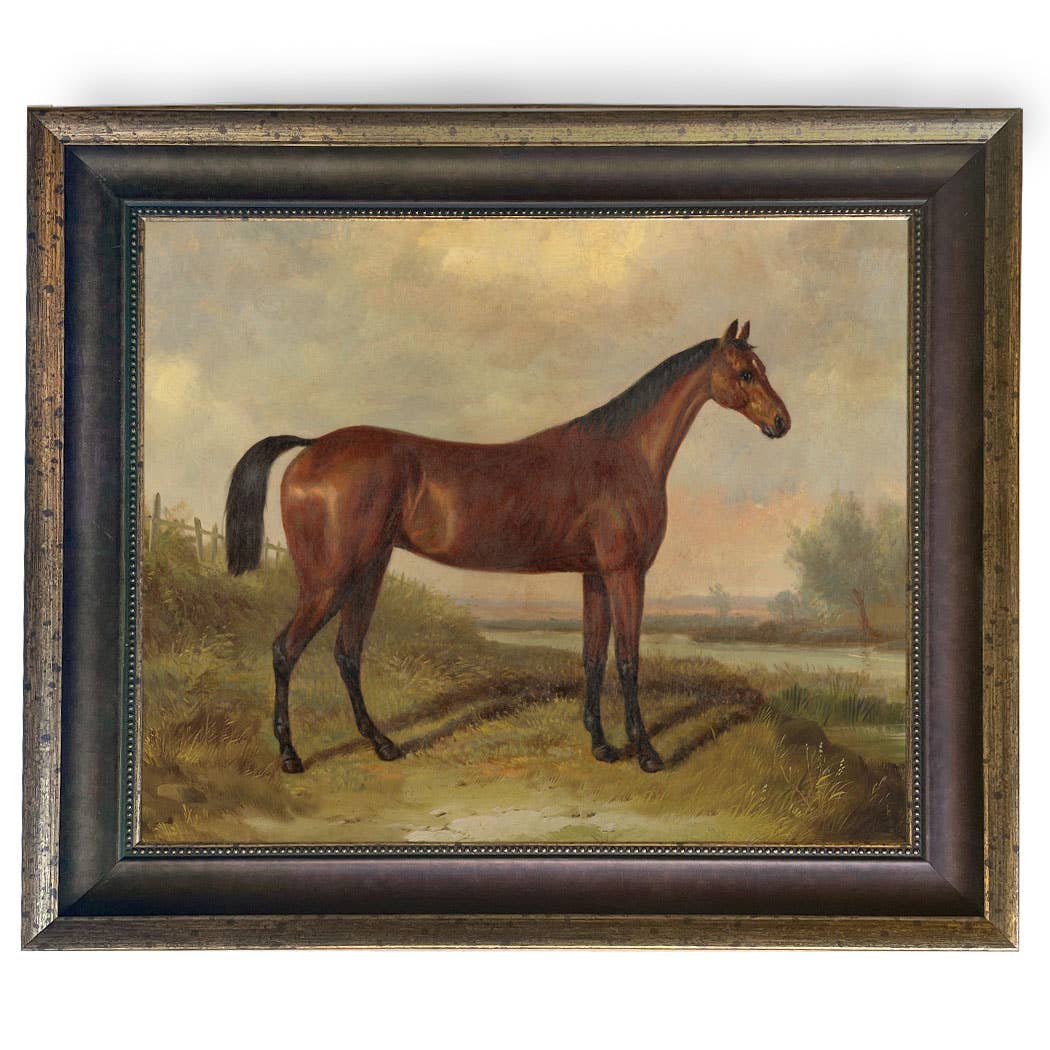 Hunter in a Landscape Vintage Painting Print on Canvas: Gold Florentine Leaf / 8" x 10"