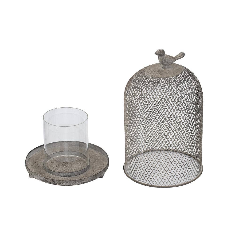 S/2 Sparrow Antique Mesh Candle Holders - Gray