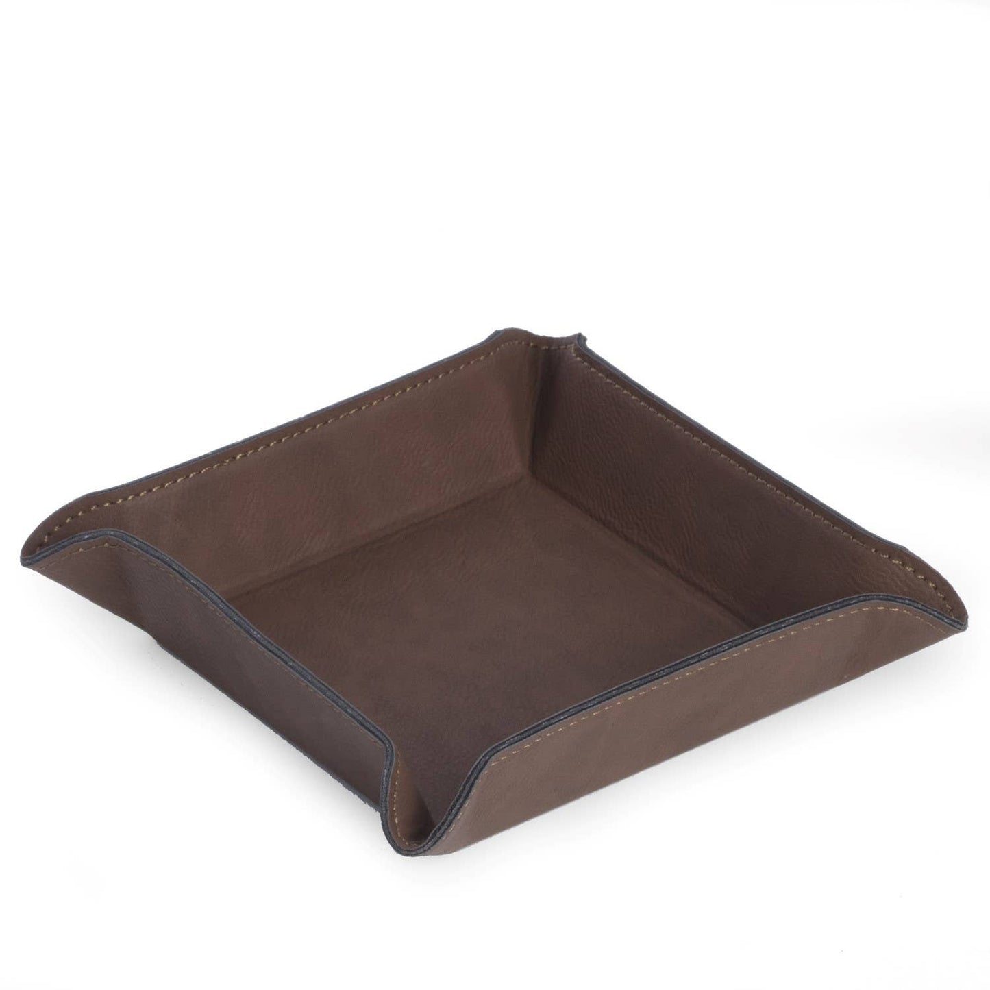 Square Leatherette Valet: Brown