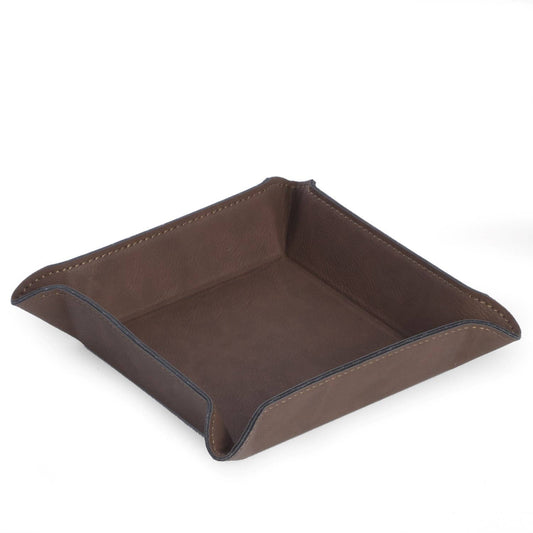 Square Leatherette Valet: Brown