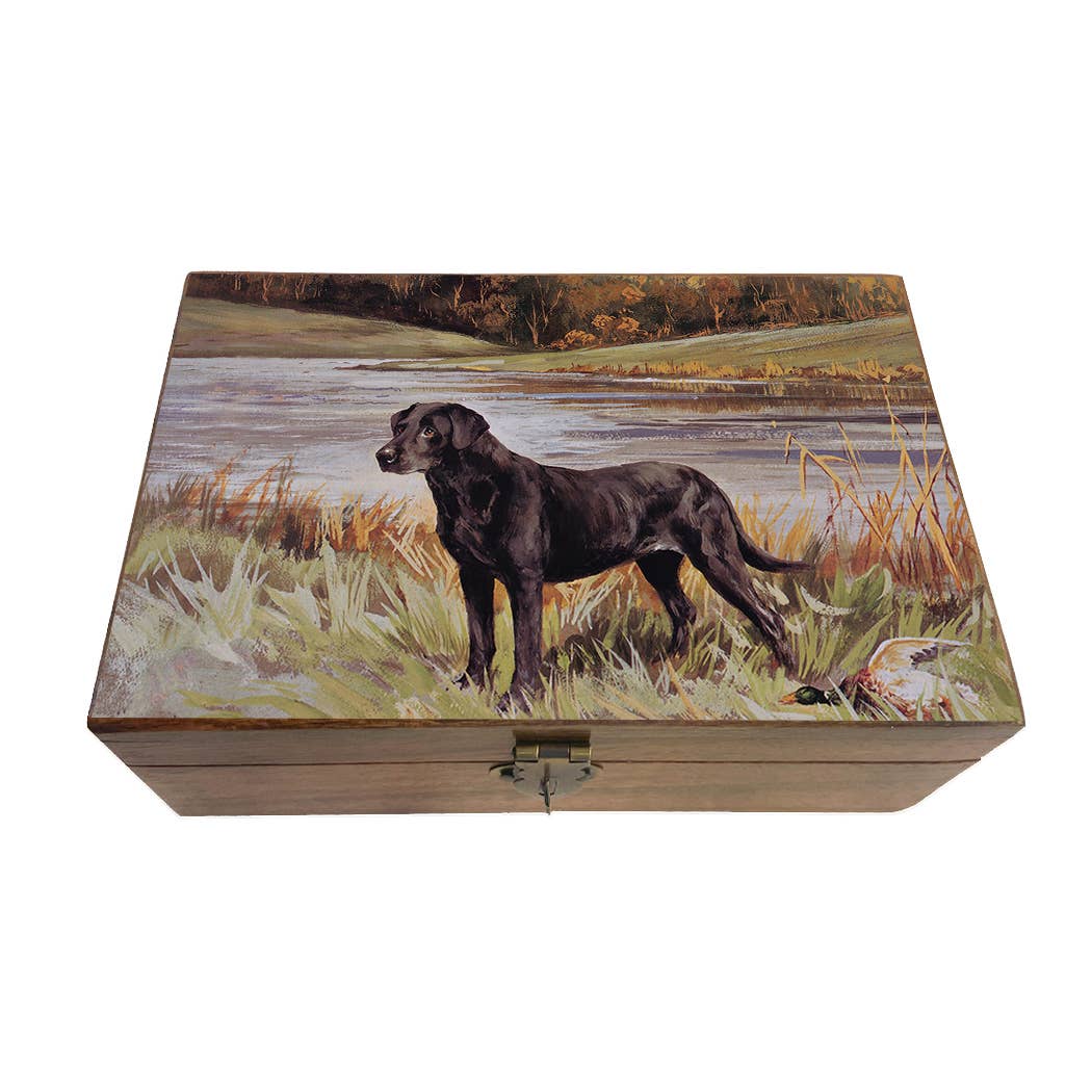Labrador Retriever with Duck Decorative Solid Wood Boxes: Wood and glass / Small