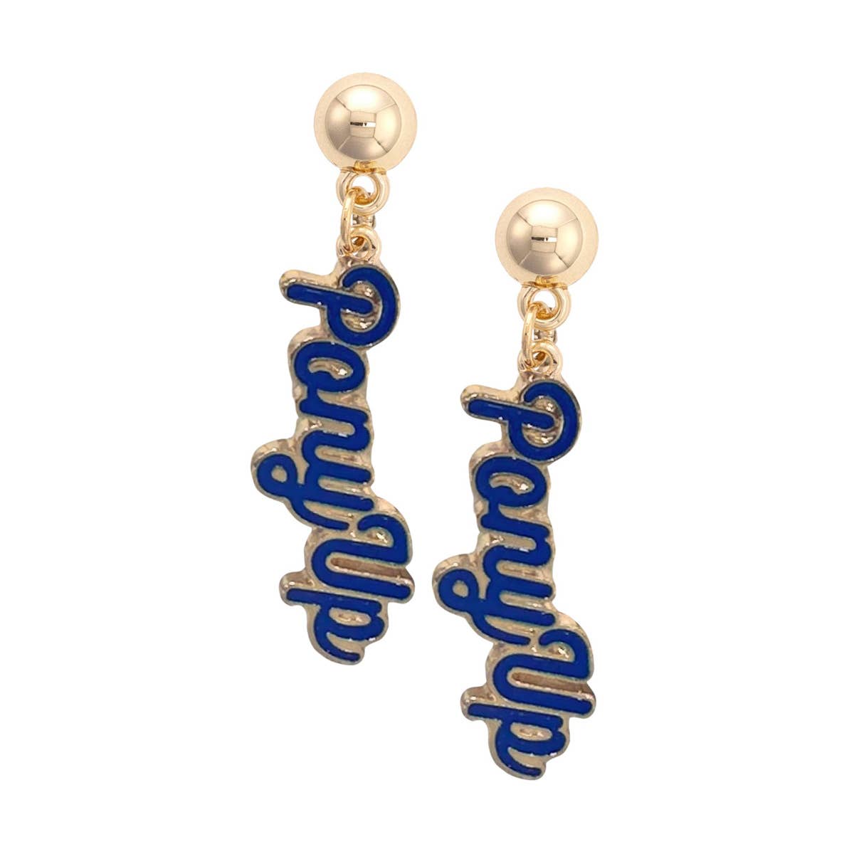 SMU Mustangs Enamel Script Earring in Shiny Gold