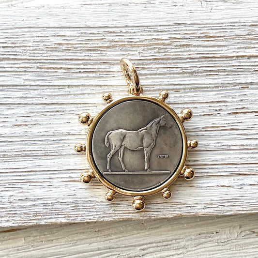 Coin necklace french medallion jewelry  boutique salon: Horse