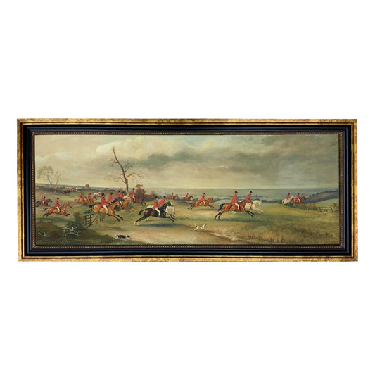 Fox Hunt Landscape Scene Framed Print Behind Glass