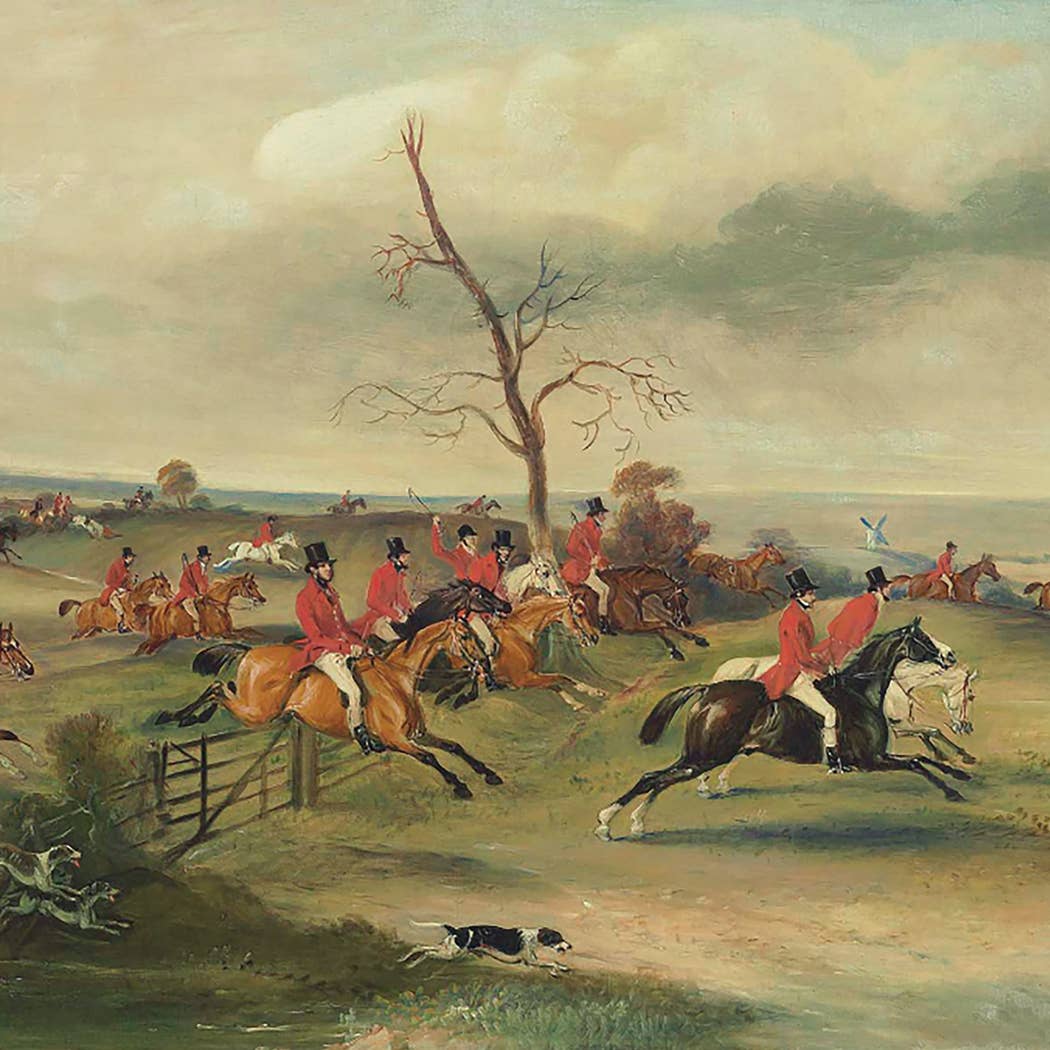 Fox Hunt Landscape Scene Framed Print Behind Glass