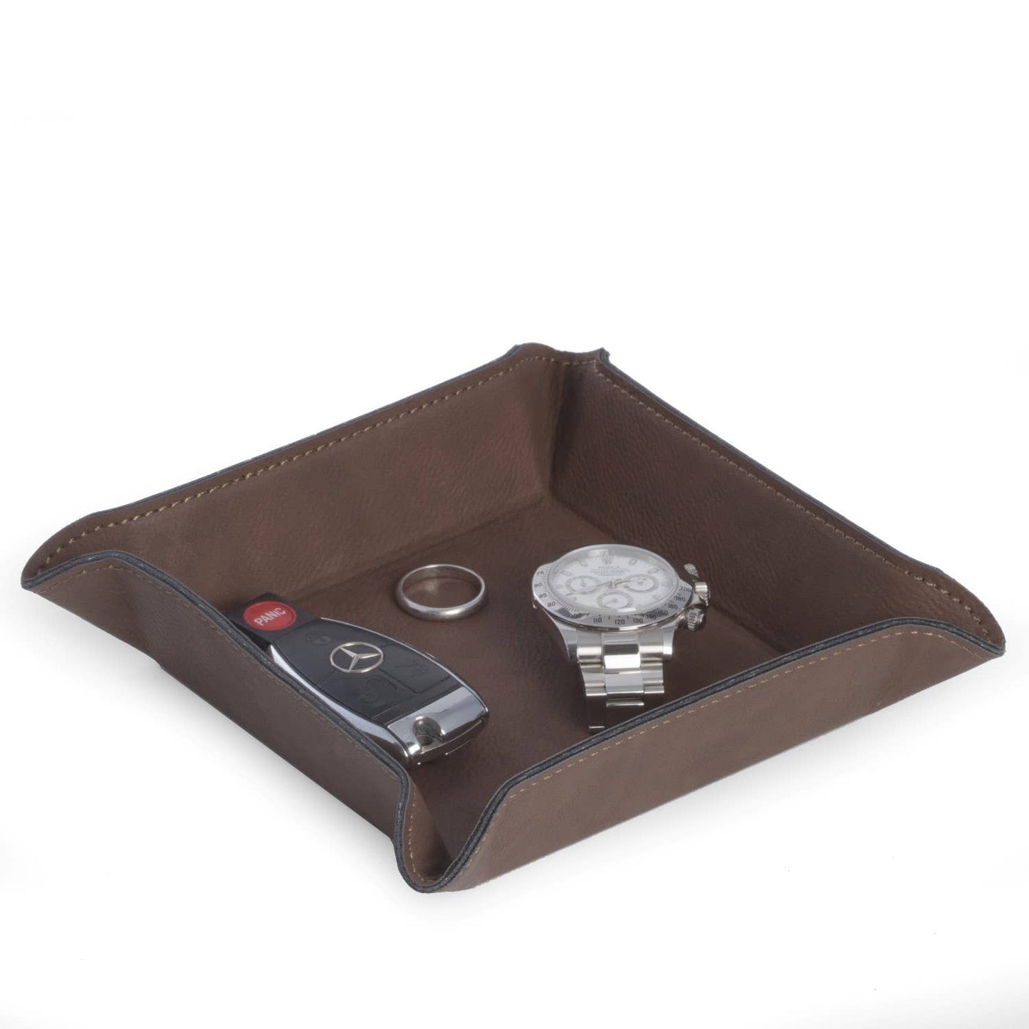 Square Leatherette Valet: Brown