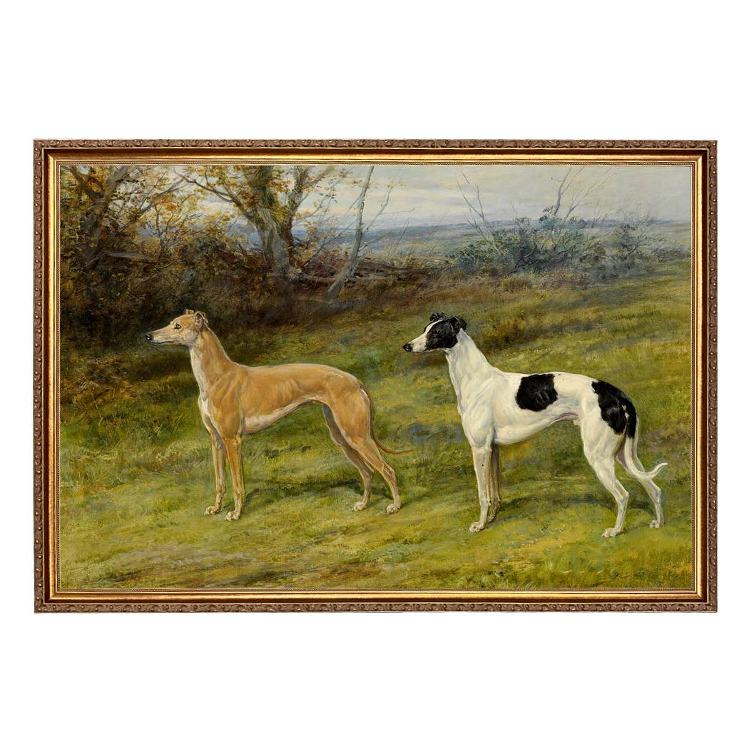 Two Greyhounds by Heywood Hardy Painting Print | Wall art: Ornate Antiqued Gold/Gesso / 7″ x 11″