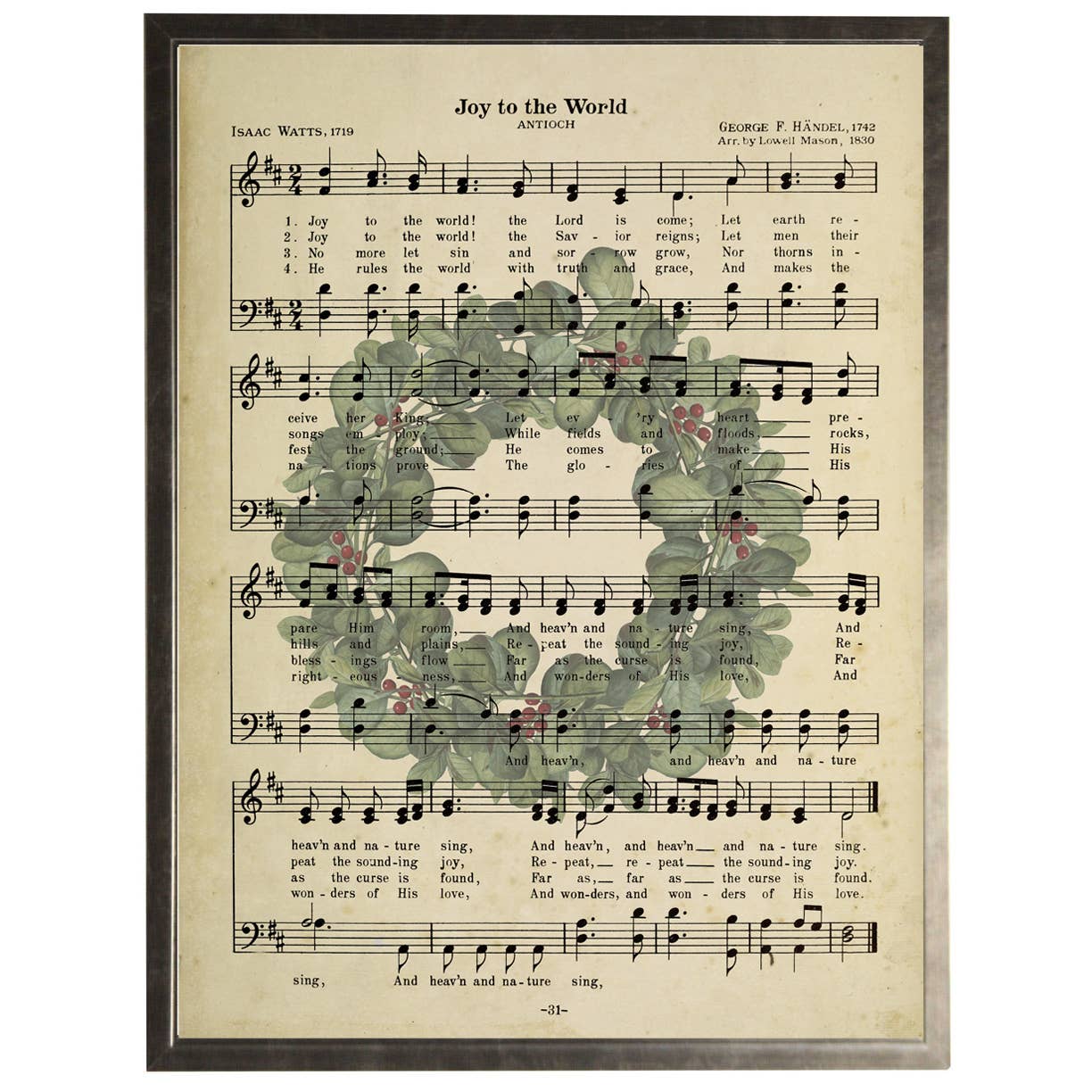 Joy to the World Hymn in a pewter frame: 8" X 10"