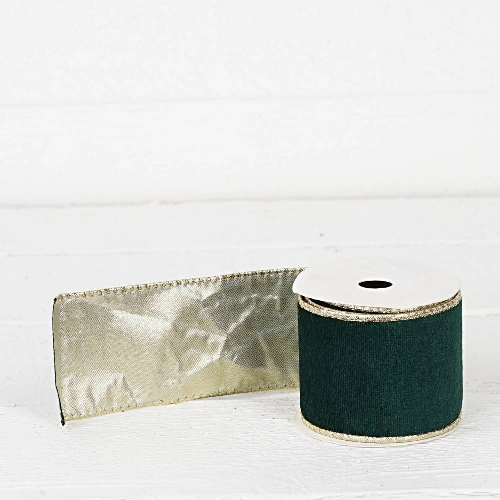 R32947-Wired Ribbon-Green hard velvet w. Gold Back (2.5inW)