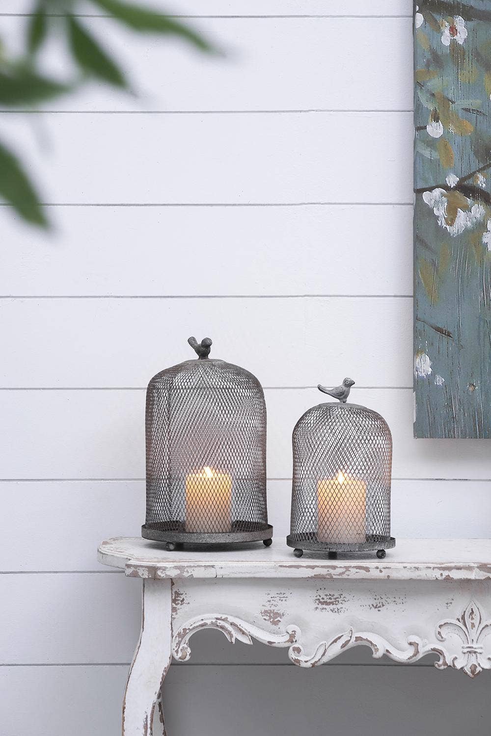 S/2 Sparrow Antique Mesh Candle Holders - Gray