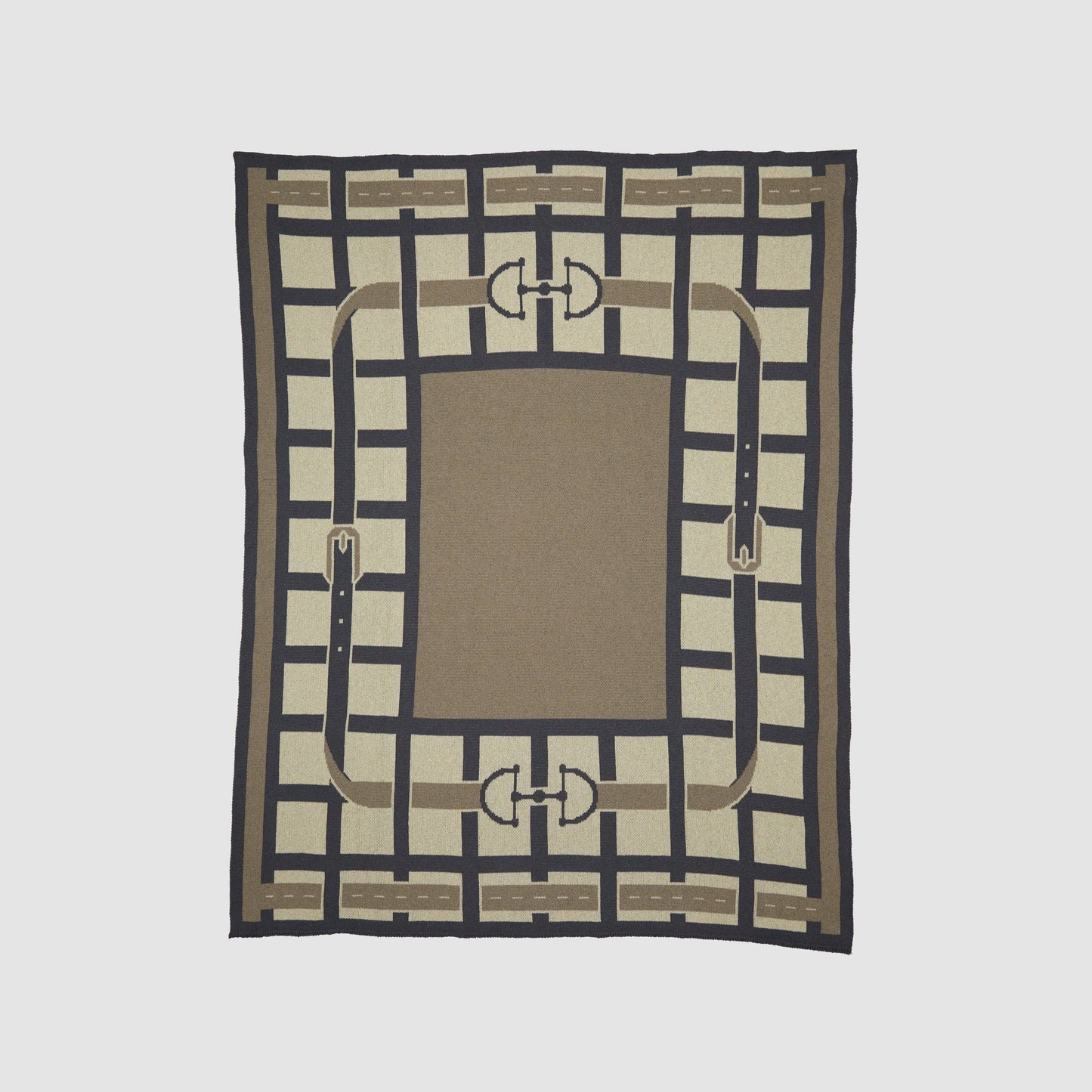 Cotton Sustainable Knit Throw Blanket - Equestrian Lattice: Beige
