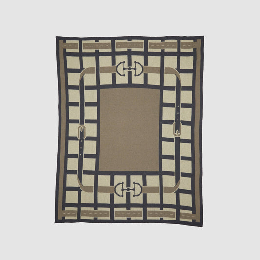 Cotton Sustainable Knit Throw Blanket - Equestrian Lattice: Beige