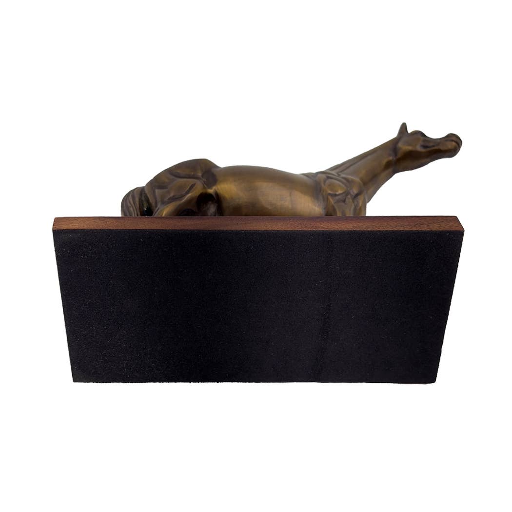Antiqued Brass Horse on Wood Stand
