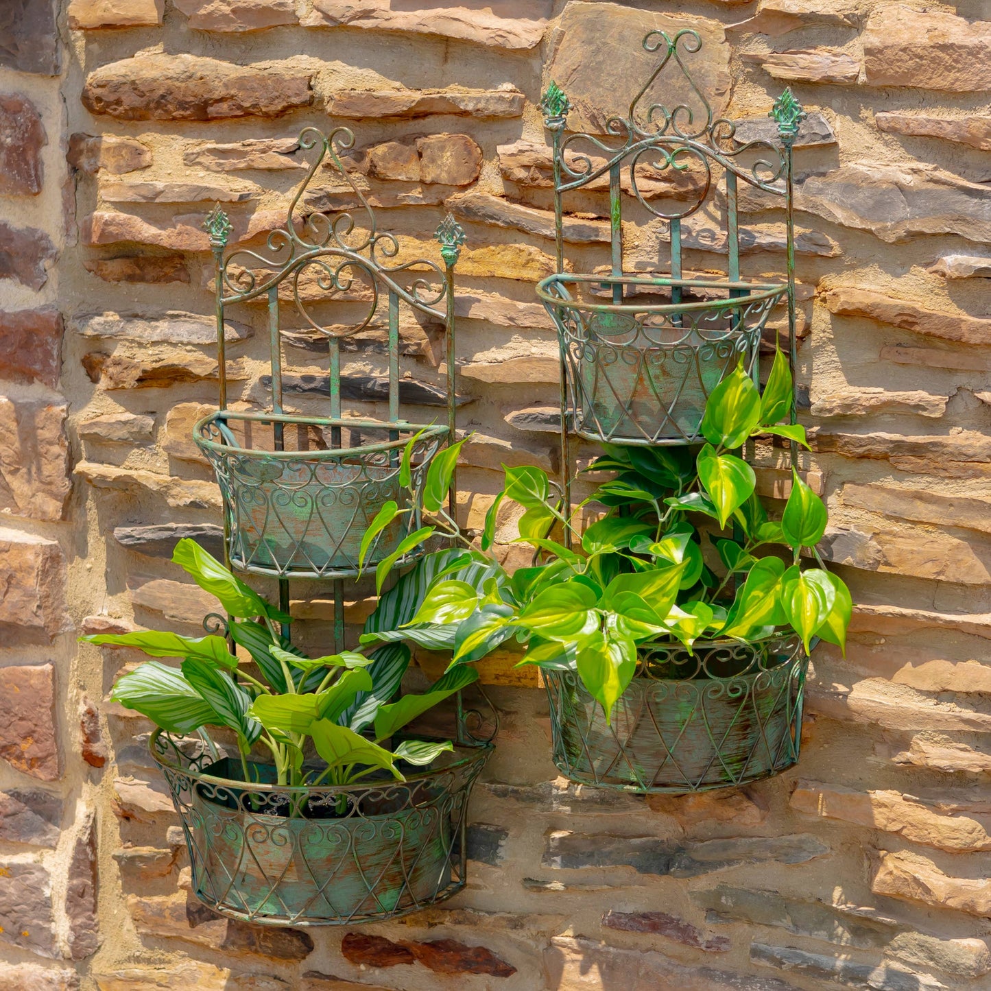 Dual Wall Hanging Planters with Removable Baskets: Antique White