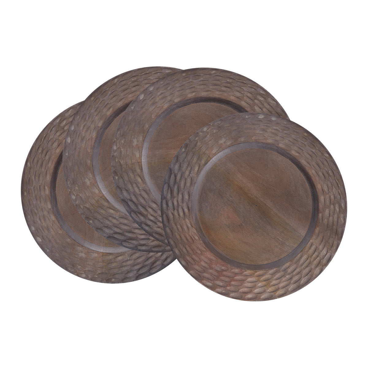 Textured Mango Wood Decorative Rustic Charger Plates: Brown / 13"