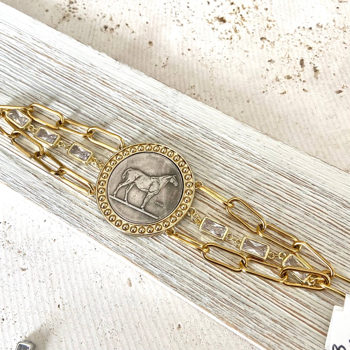 Horse jewelry coin bracelet country western derby equestrian: All gold