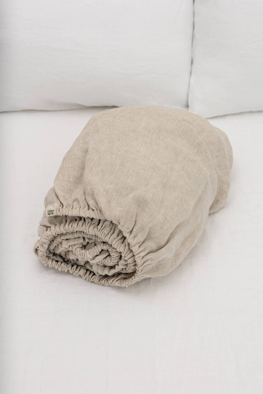Natural Melange Linen Fitted Sheet: US King fitted | 193x203x25 cm
