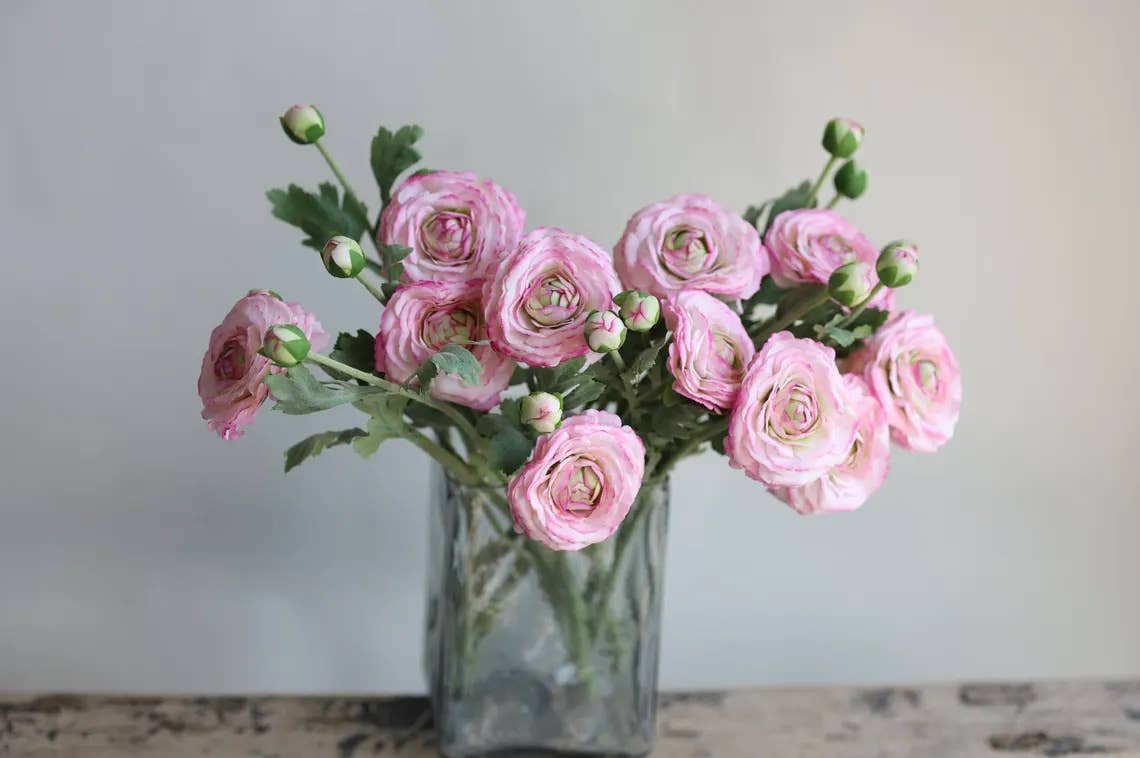 18"-Ultra Realistic Artificial Real Touch Ranunculus: Soft Coral Peach