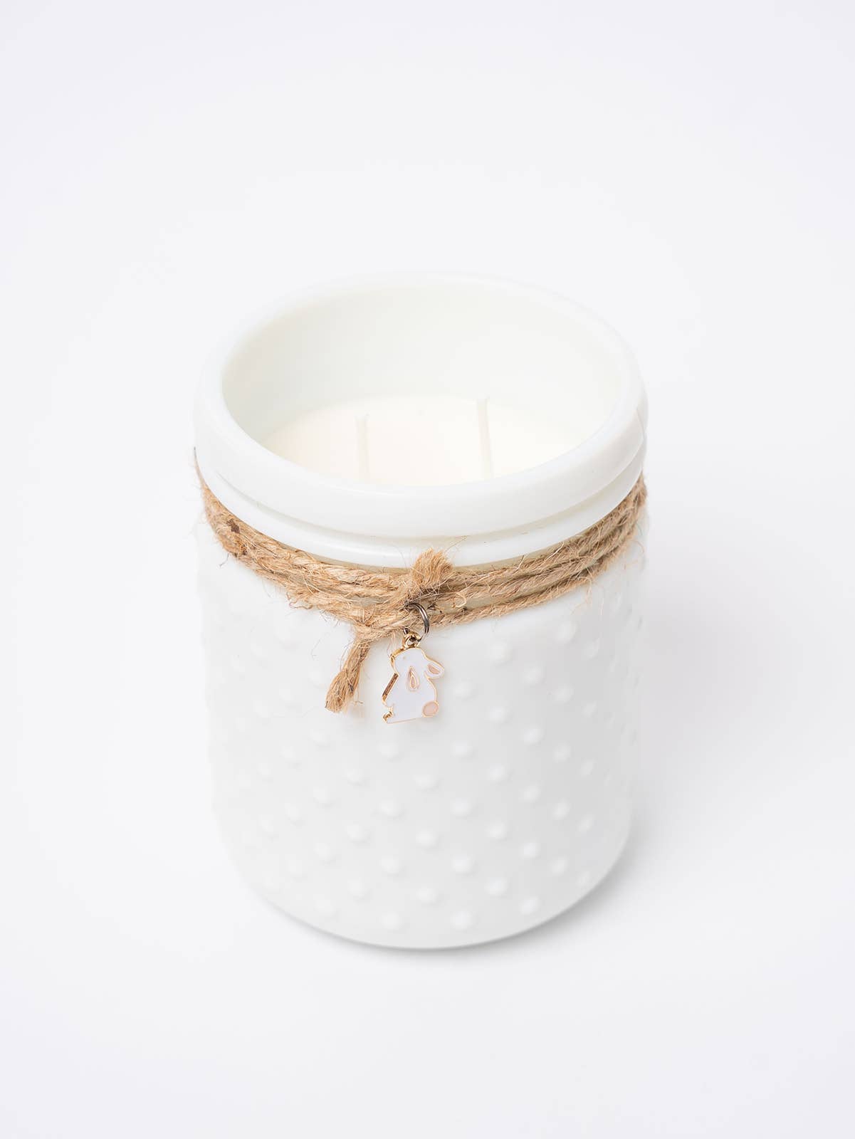 Vintage White Hobnail Candle with Bunny Charm: Fresh Lemon