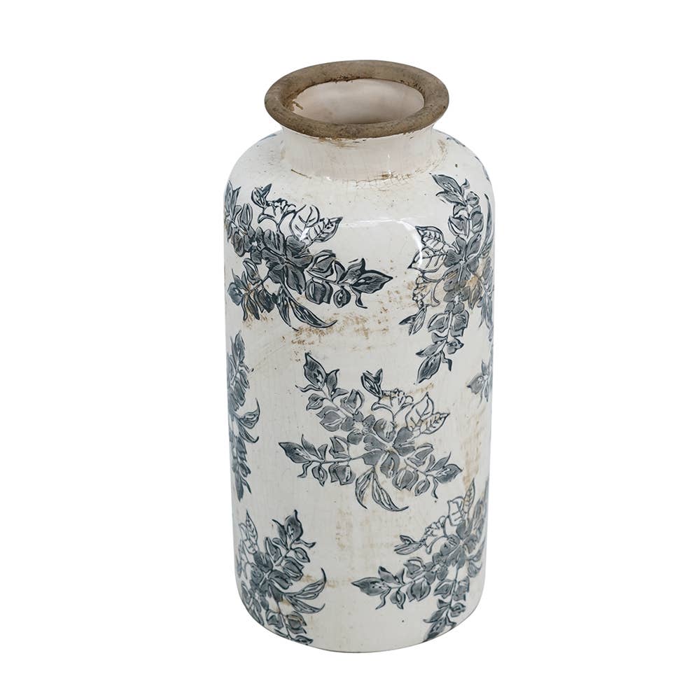 5.5x5.5x12.5" Midnight Blossom Ceramic Vase