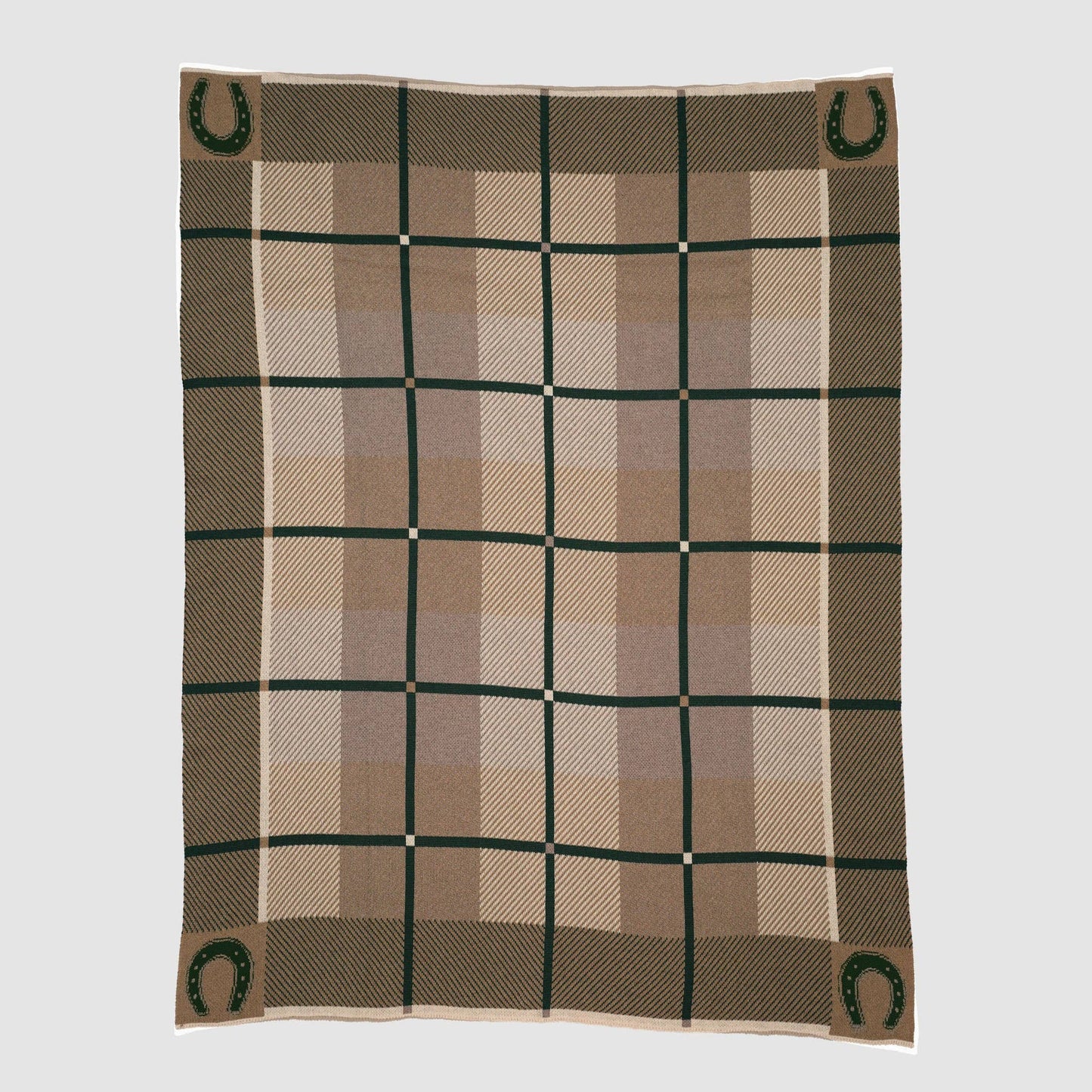 Cotton Sustainable Knit Stripe Throw Blanket - Equestrian Barn Plaid: Green