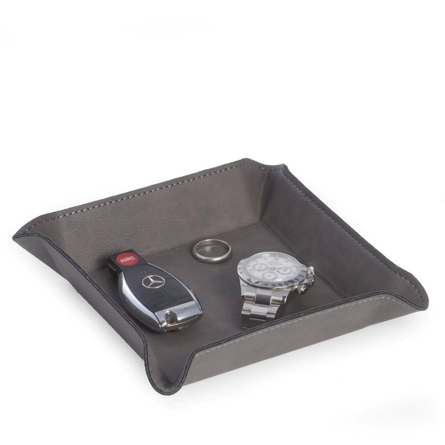 Square Leatherette Valet: Brown