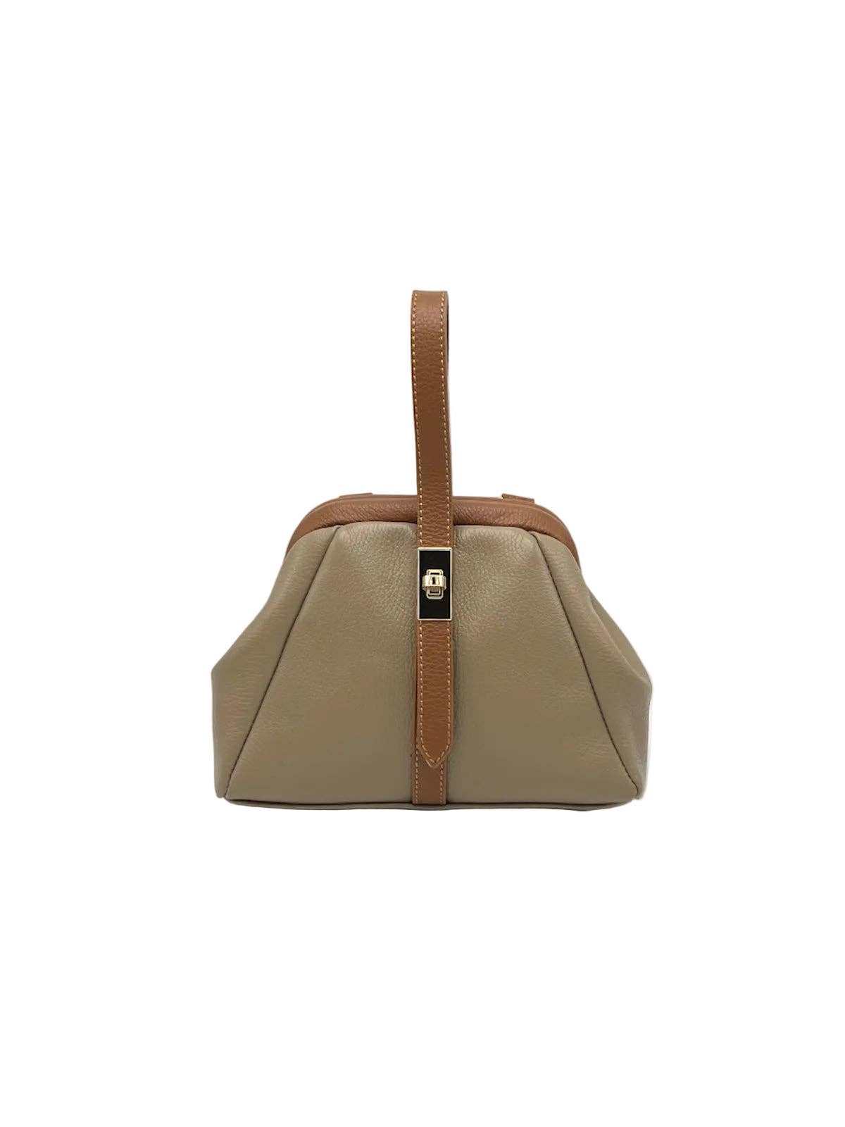 Mini Leather Top-Handle Bag with Detachable Strap, Made in Italy, art. 112746: Beige1