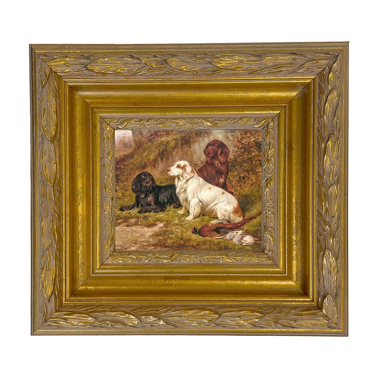 Spaniels at Rest by Colin Graeme Framed Painting Print: Narrow Distressed Black/Copper-Bead / 5" x 6"