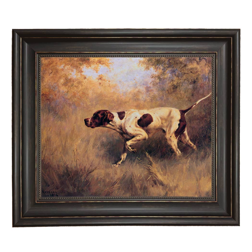 On Point English Pointer Framed Painting Print | Wall Art: Wide Distressed Black/Copper-Bead / 5" x 6"
