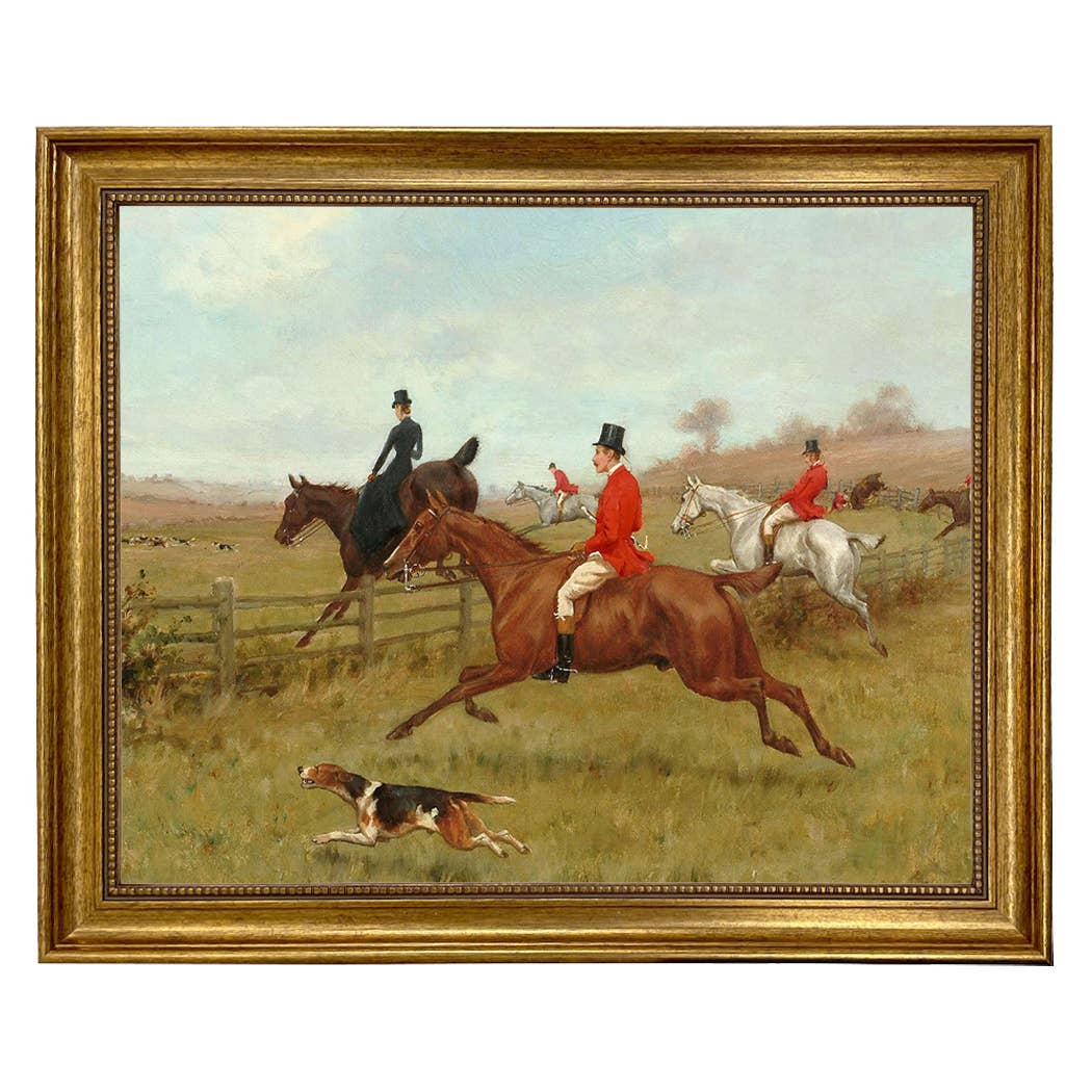The Chase, Fox Hunting Vintage Painting Print : Antiqued Gold / 5" x 6"