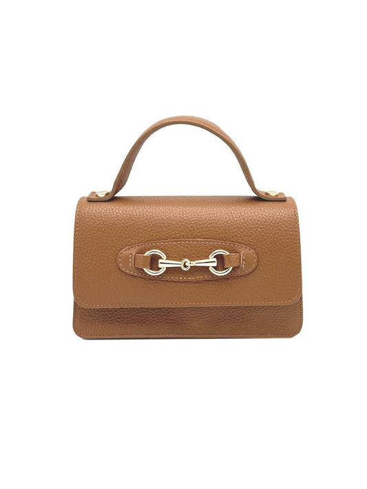 Women's Genuine Leather Handbag with Chain, Made in Italy, art. 112569New: Brown