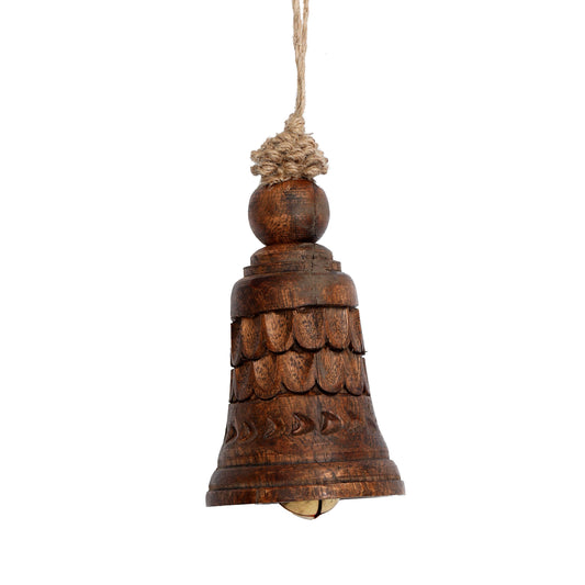 Hand Carved Small Wooden Bell 4.5"