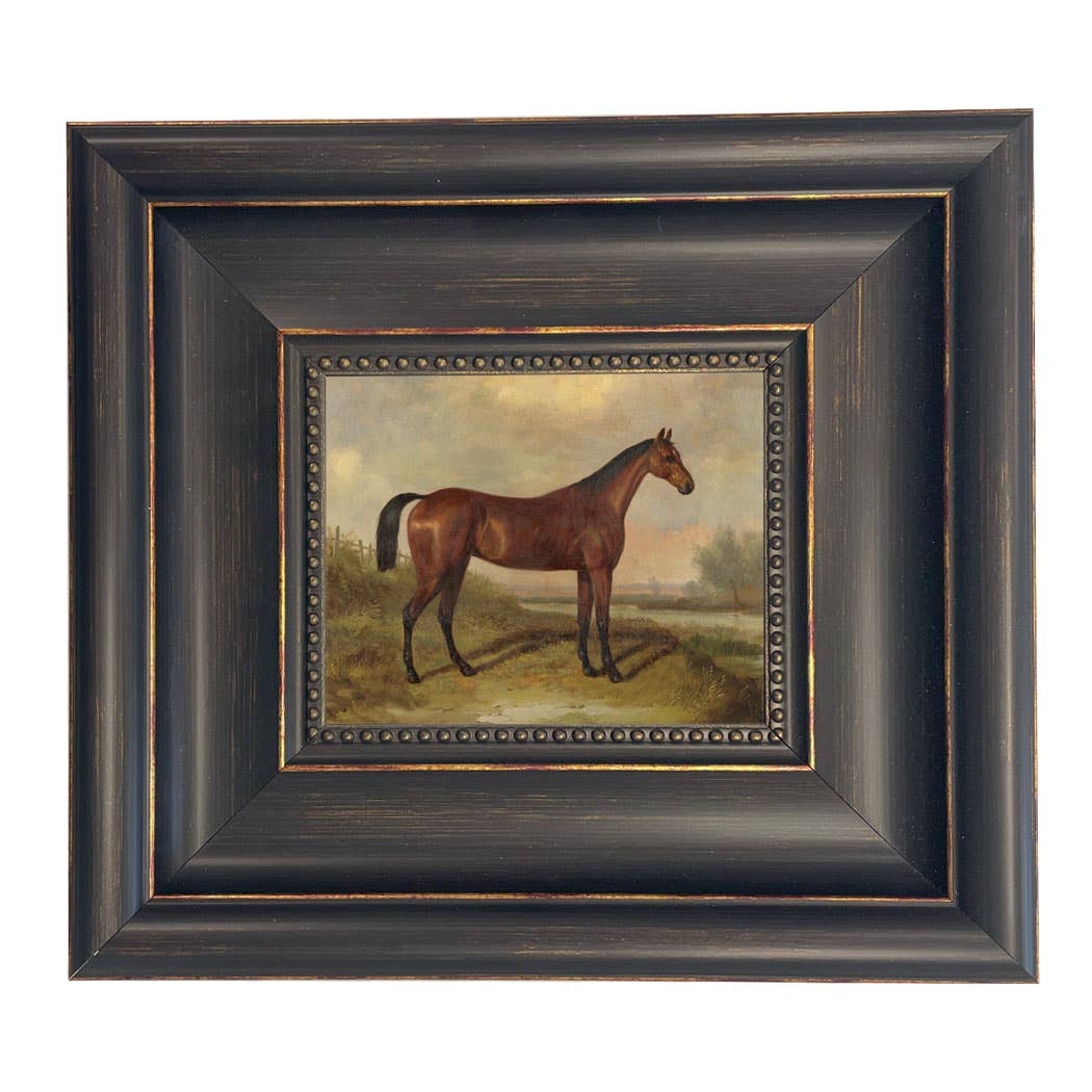 Hunter in a Landscape Vintage Painting Print on Canvas: Gold Florentine Leaf / 8" x 10"
