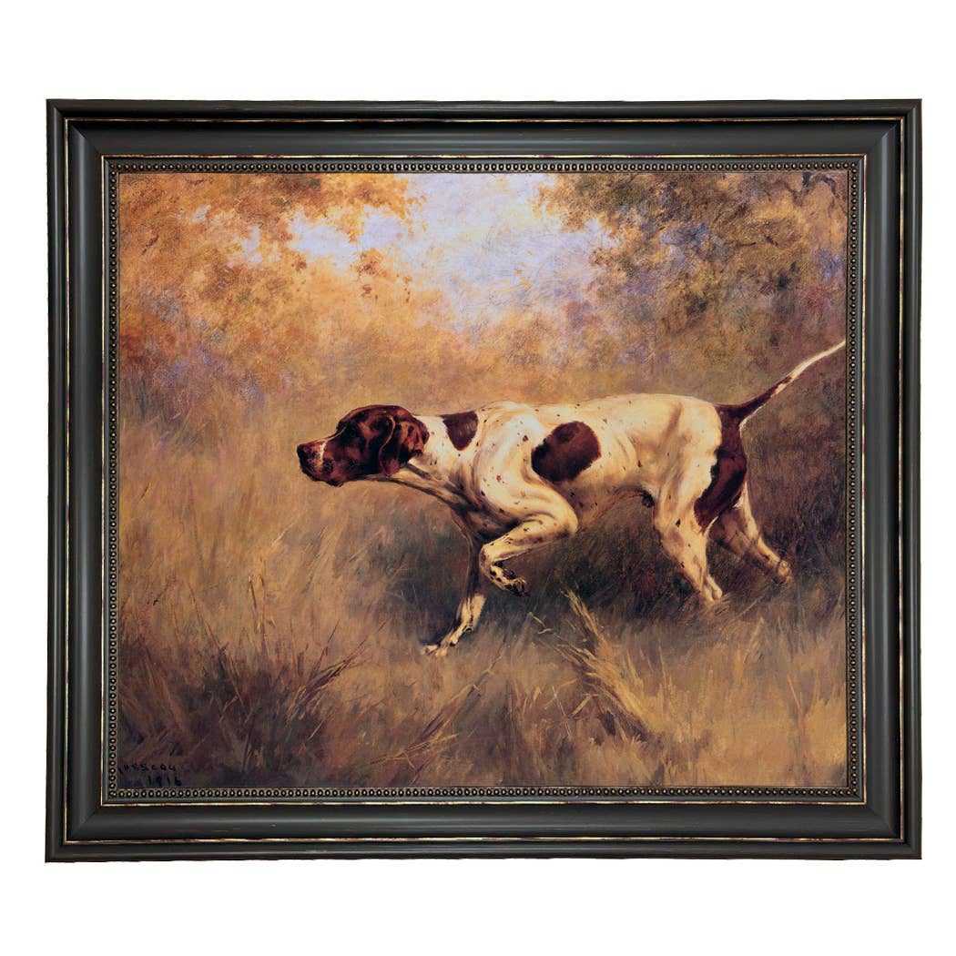 On Point English Pointer Framed Painting Print | Wall Art: Wide Distressed Black/Copper-Bead / 5" x 6"