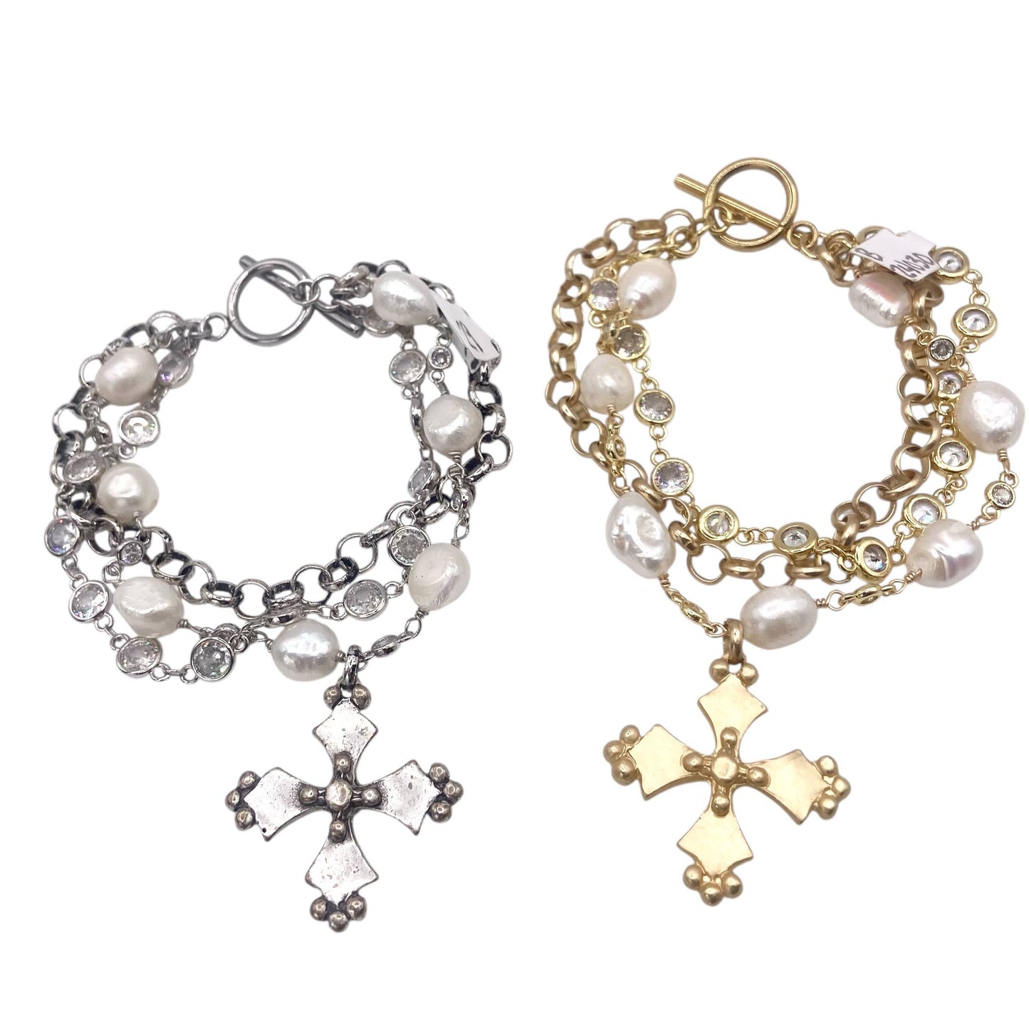 French vintage cross pearl matte gold jewelry: Matte gold