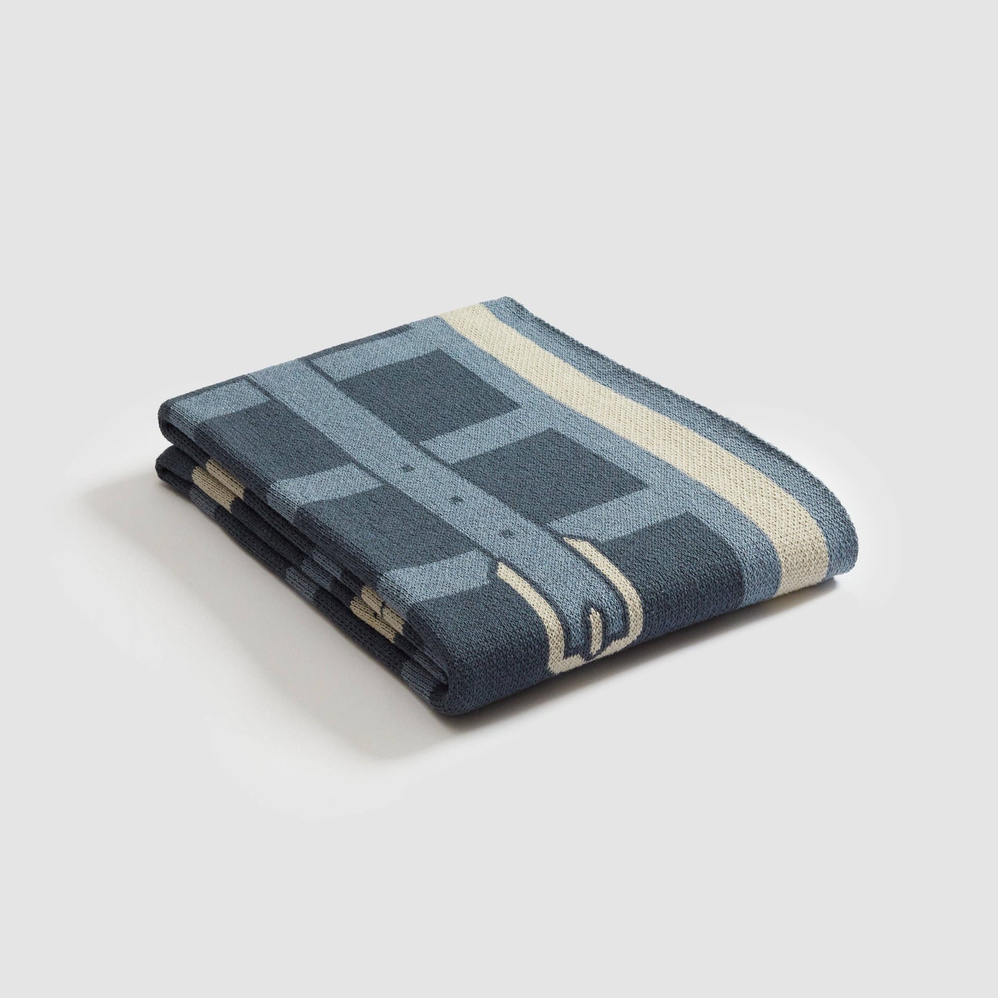 Cotton Sustainable Knit Throw Blanket - Equestrian Lattice: Beige